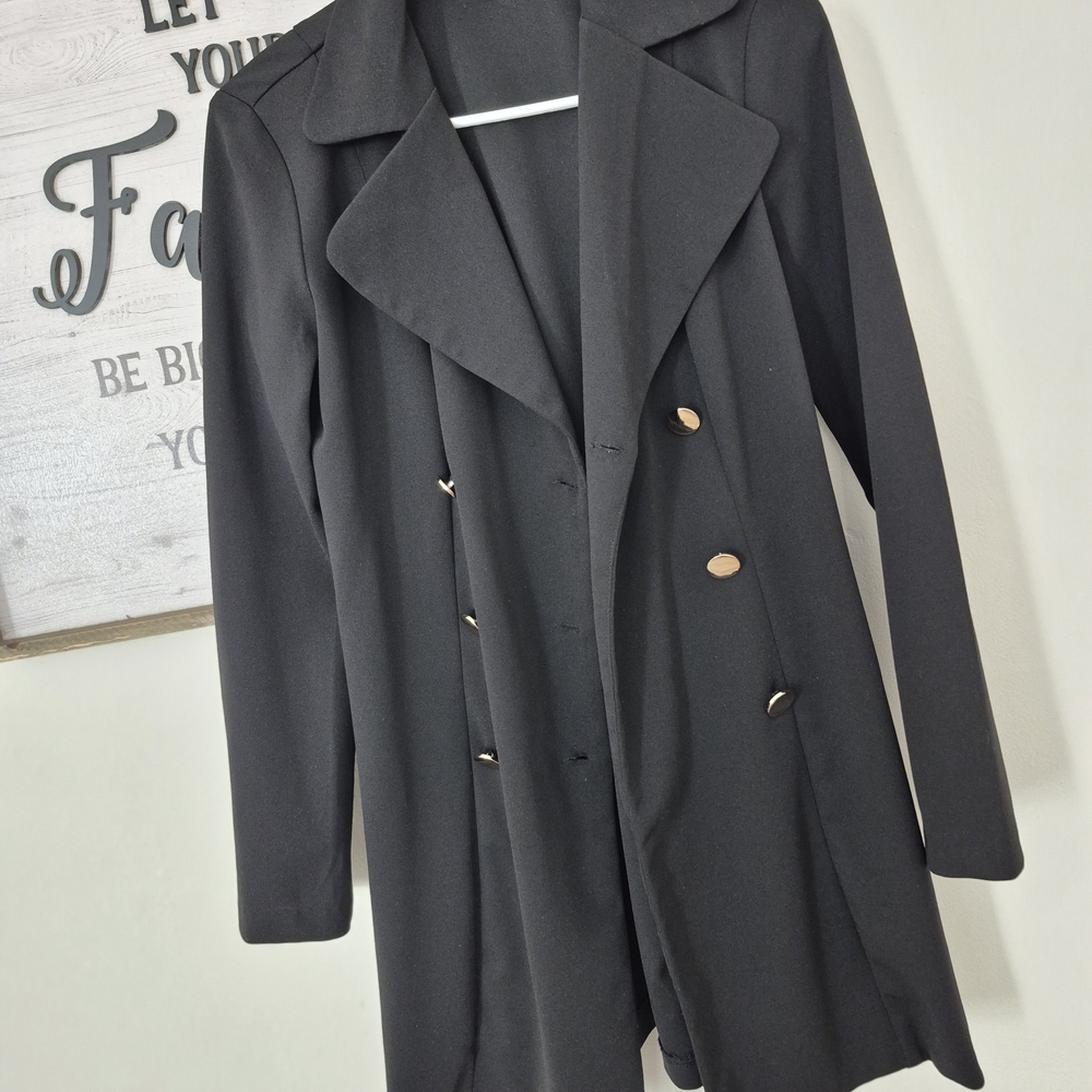 Chic Black Pea Coat with Gold Buttons - Picture 4 of 8